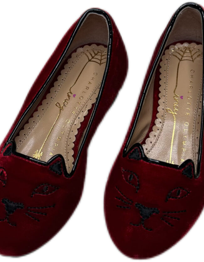 Charlotte Olympia Kids Velvet Kitty Flats