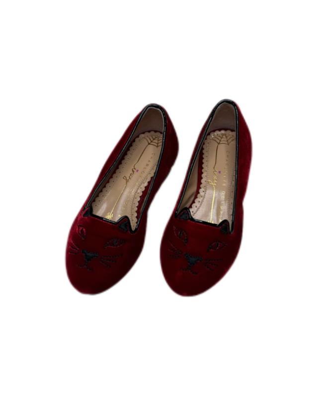 Charlotte Olympia Kids Velvet Kitty Flats